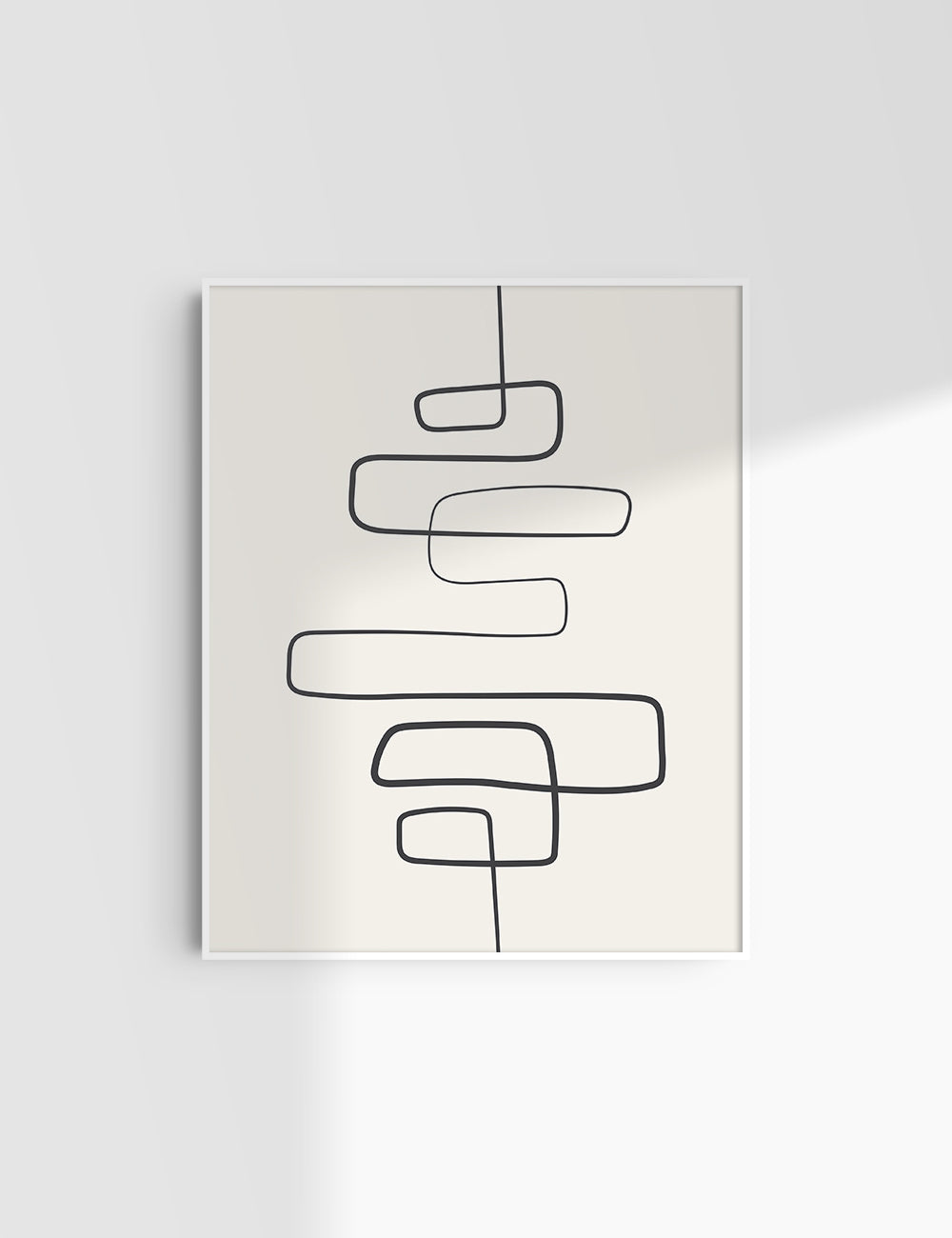 MINIMALIST, ABSTRACT ONE LINE ART. Beige and Black. Printable Wall Art Illustration.