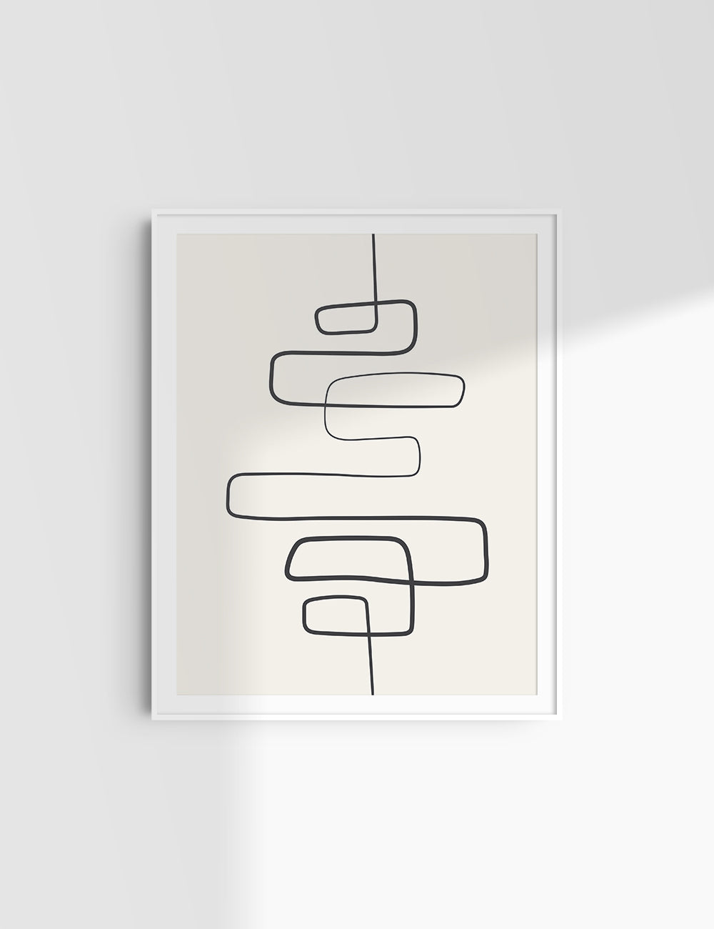 MINIMALIST, ABSTRACT ONE LINE ART. Beige and Black. Printable Wall Art Illustration.