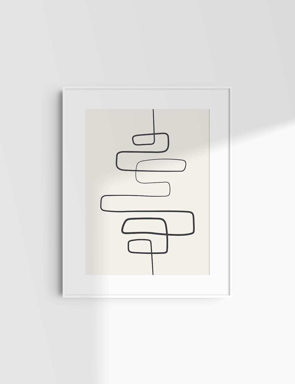 MINIMALIST, ABSTRACT ONE LINE ART. Beige and Black. Printable Wall Art Illustration.