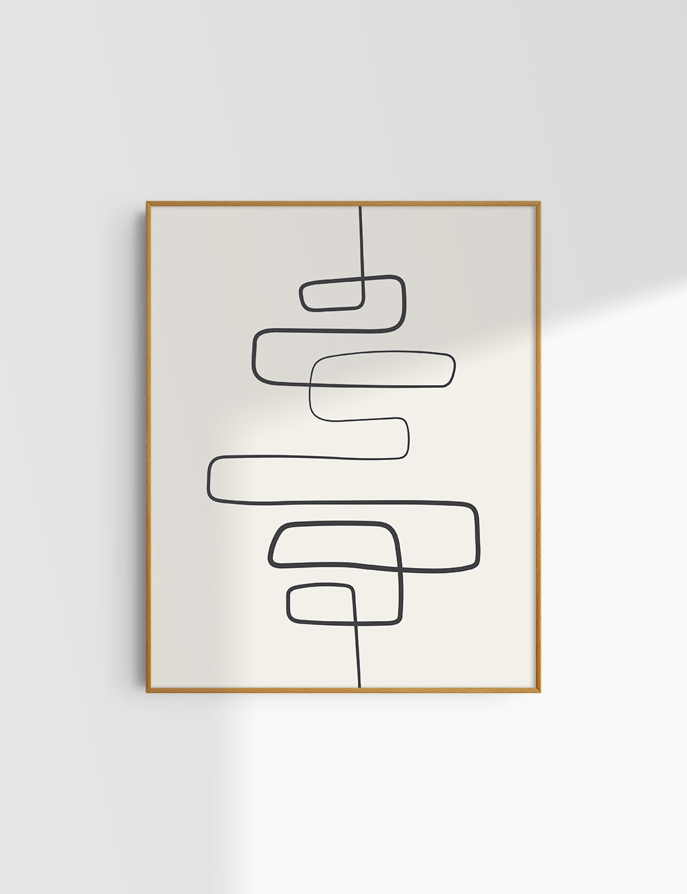 MINIMALIST, ABSTRACT ONE LINE ART. Beige and Black. Printable Wall Art Illustration.