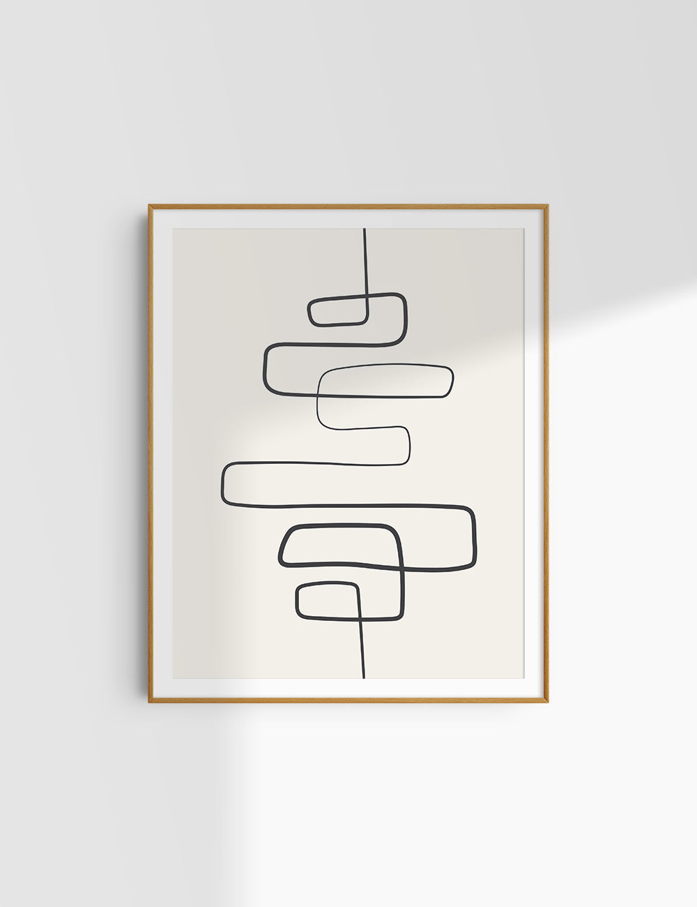 MINIMALIST, ABSTRACT ONE LINE ART. Beige and Black. Printable Wall Art Illustration.