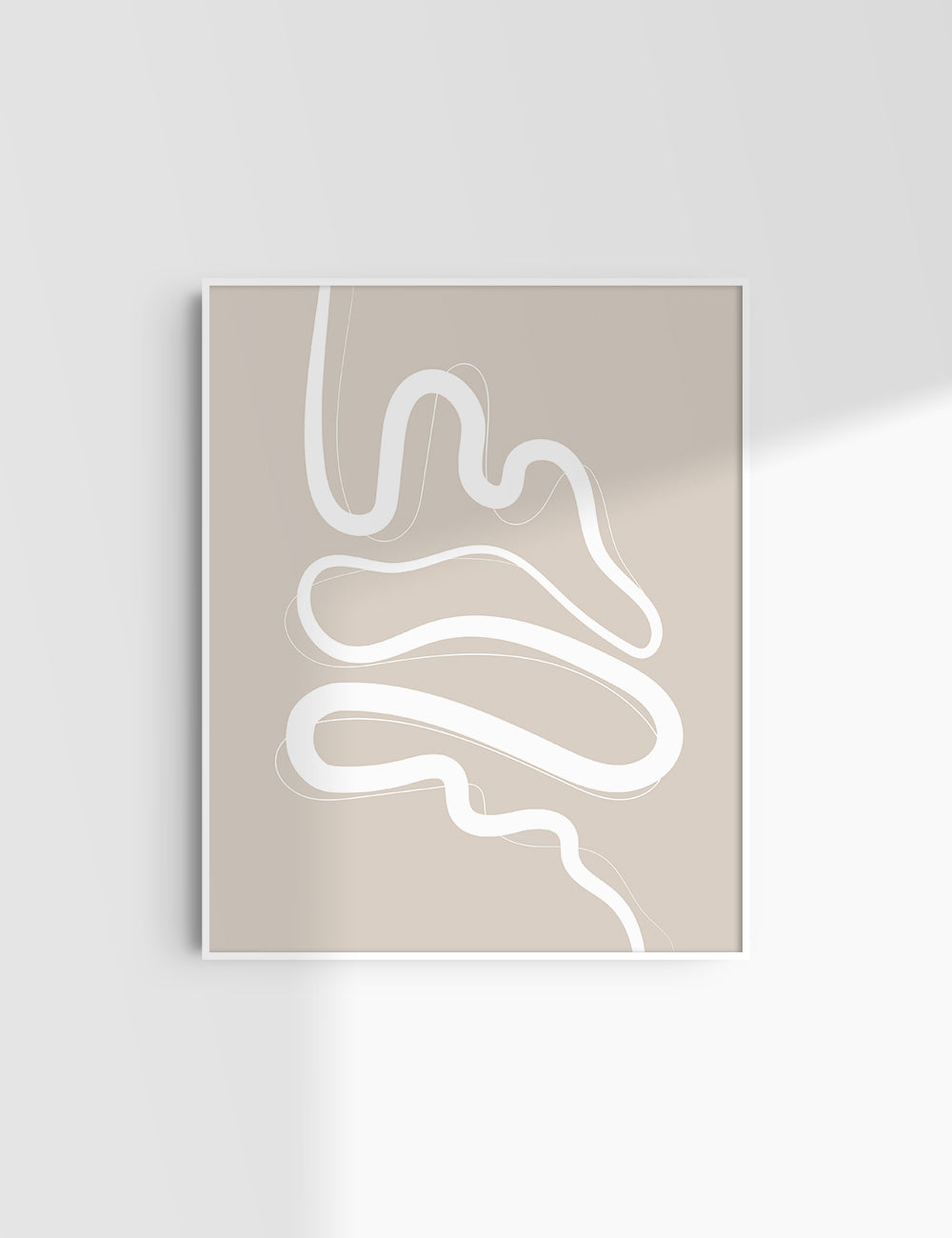 MINIMALIST, ABSTRACT LINE ART. Beige and White. Printable Wall Art Illustration.