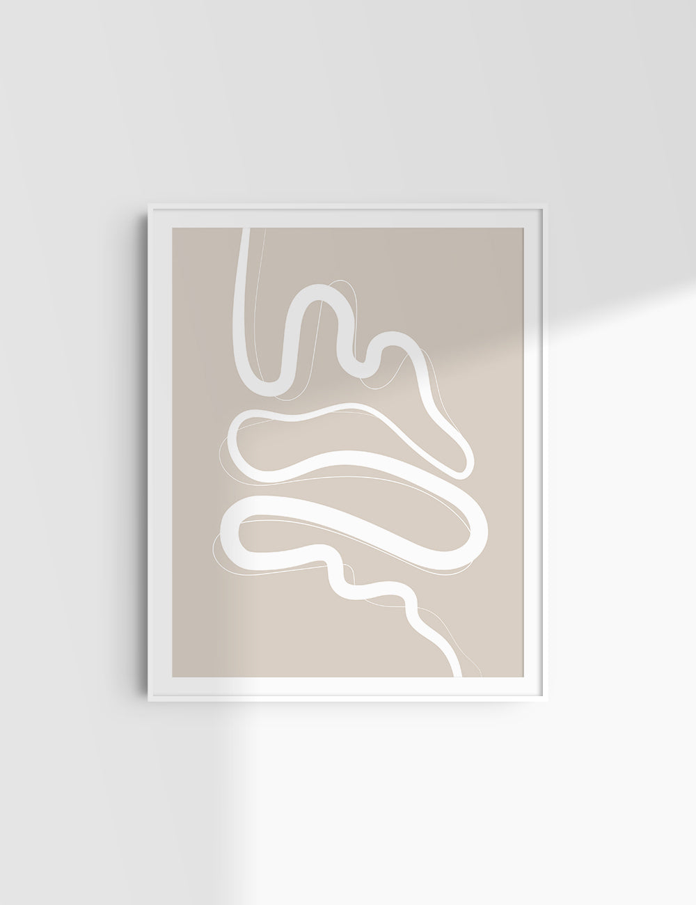 MINIMALIST, ABSTRACT LINE ART. Beige and White. Printable Wall Art Illustration.