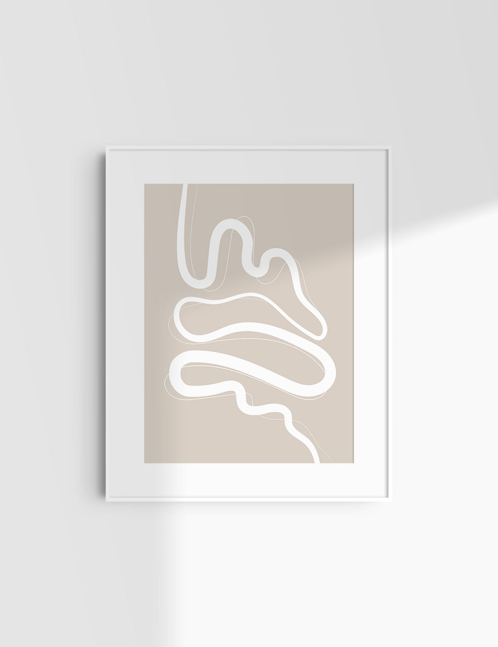 MINIMALIST, ABSTRACT LINE ART. Beige and White. Printable Wall Art Illustration.