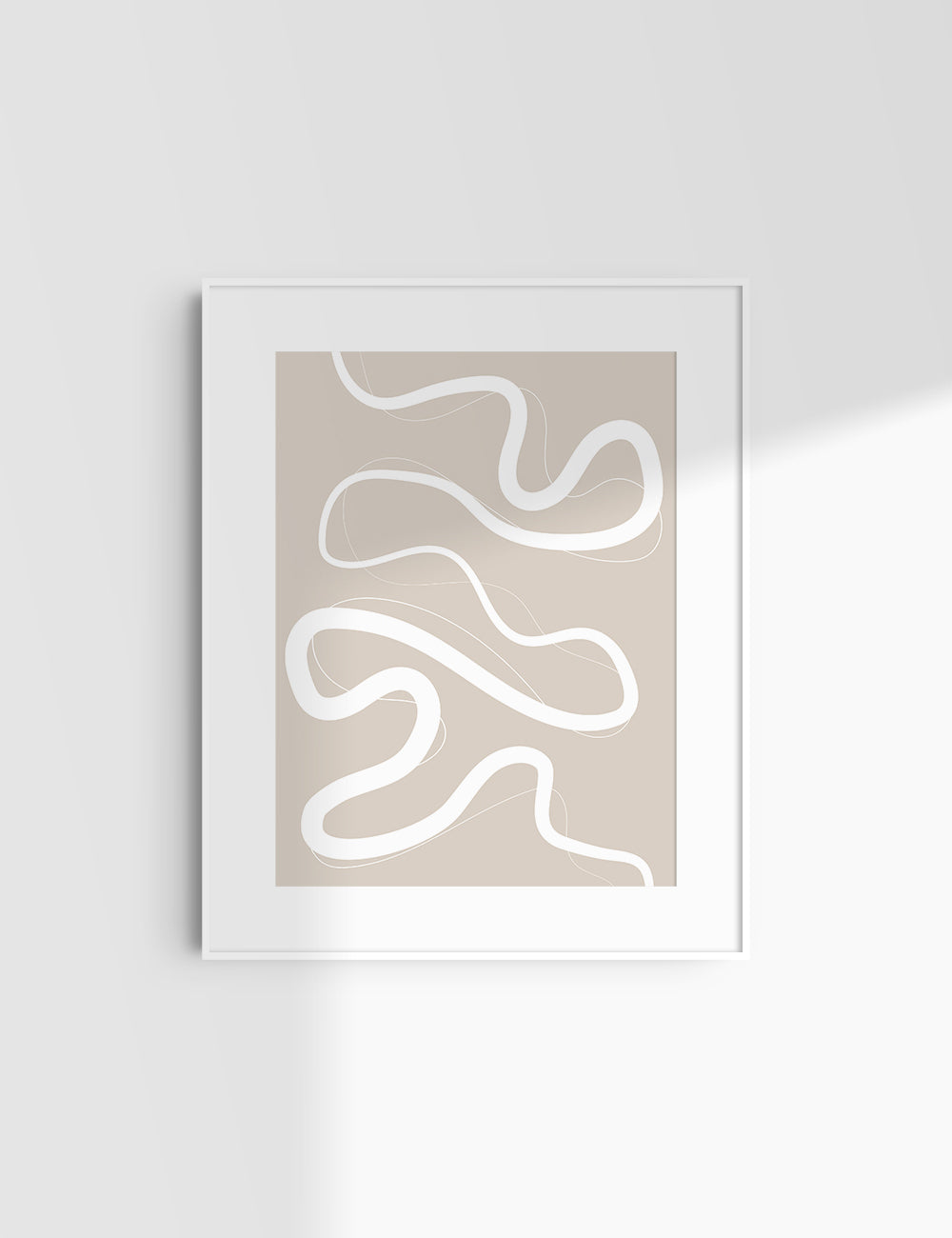 MINIMALIST, ABSTRACT LINE ART. Beige and White. Printable Wall Art Illustration.