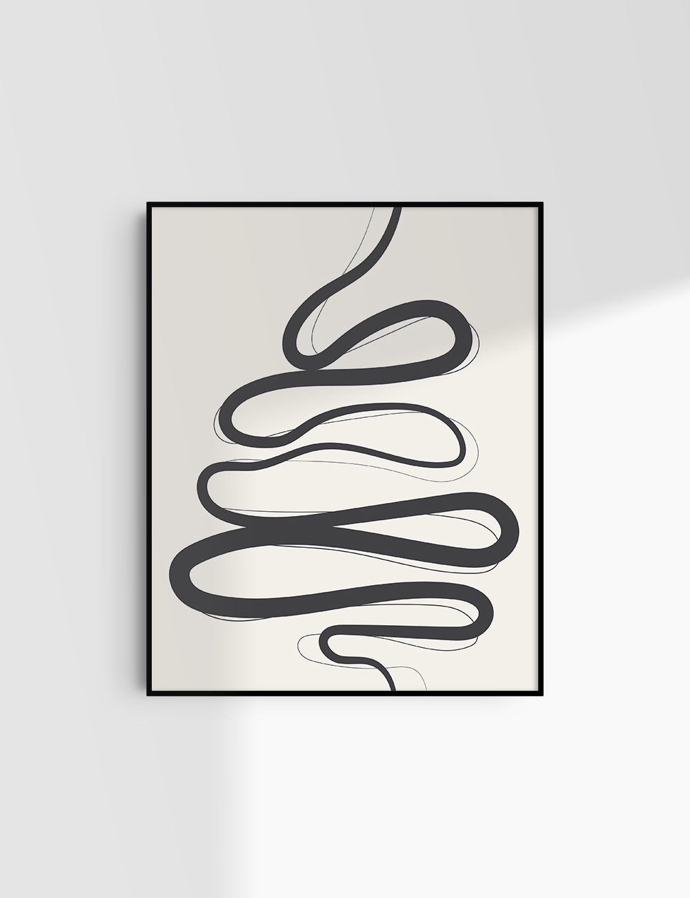 MINIMALIST, ABSTRACT LINE ART. Beige and Black. Printable Wall Art Illustration.