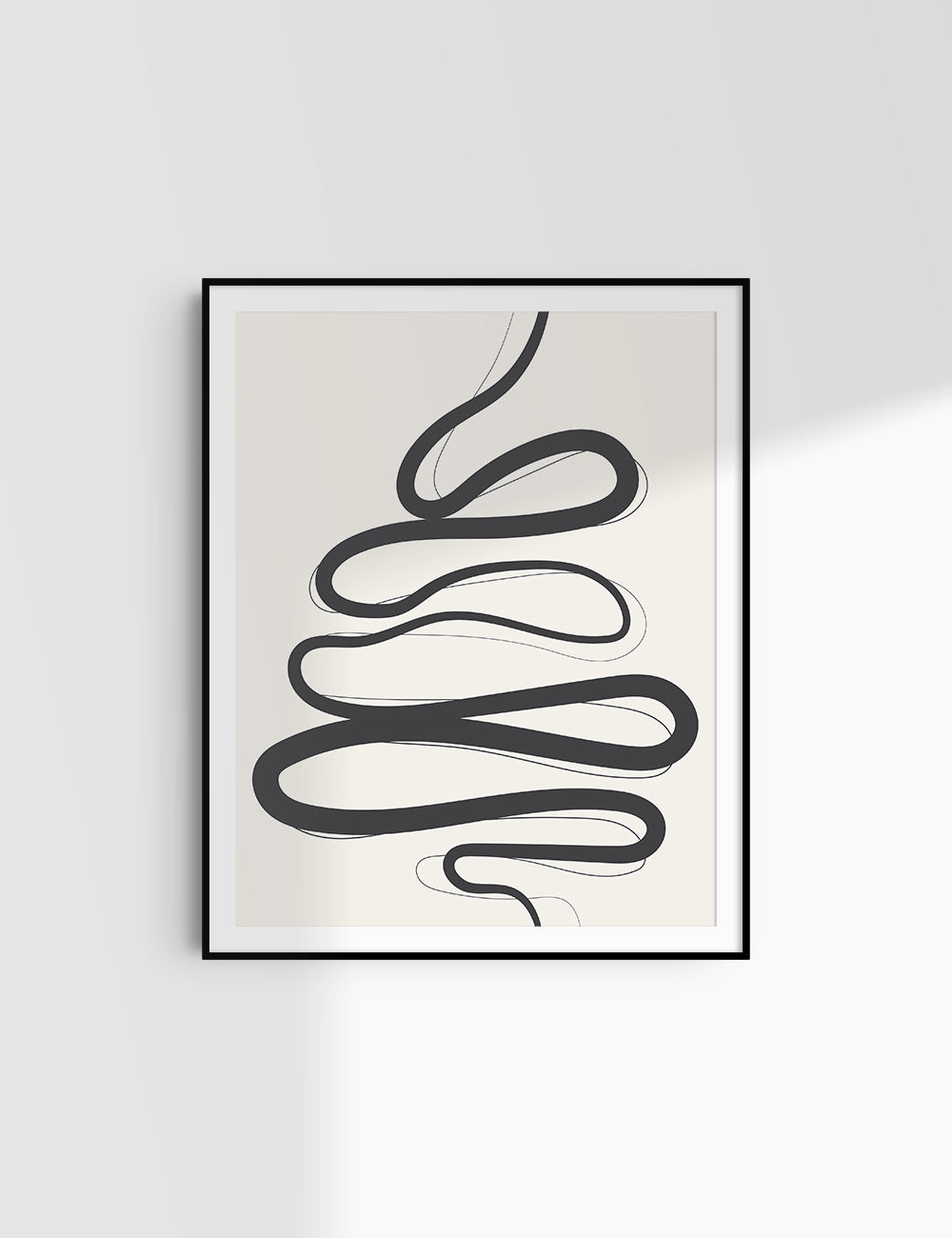 MINIMALIST, ABSTRACT LINE ART. Beige and Black. Printable Wall Art Illustration.