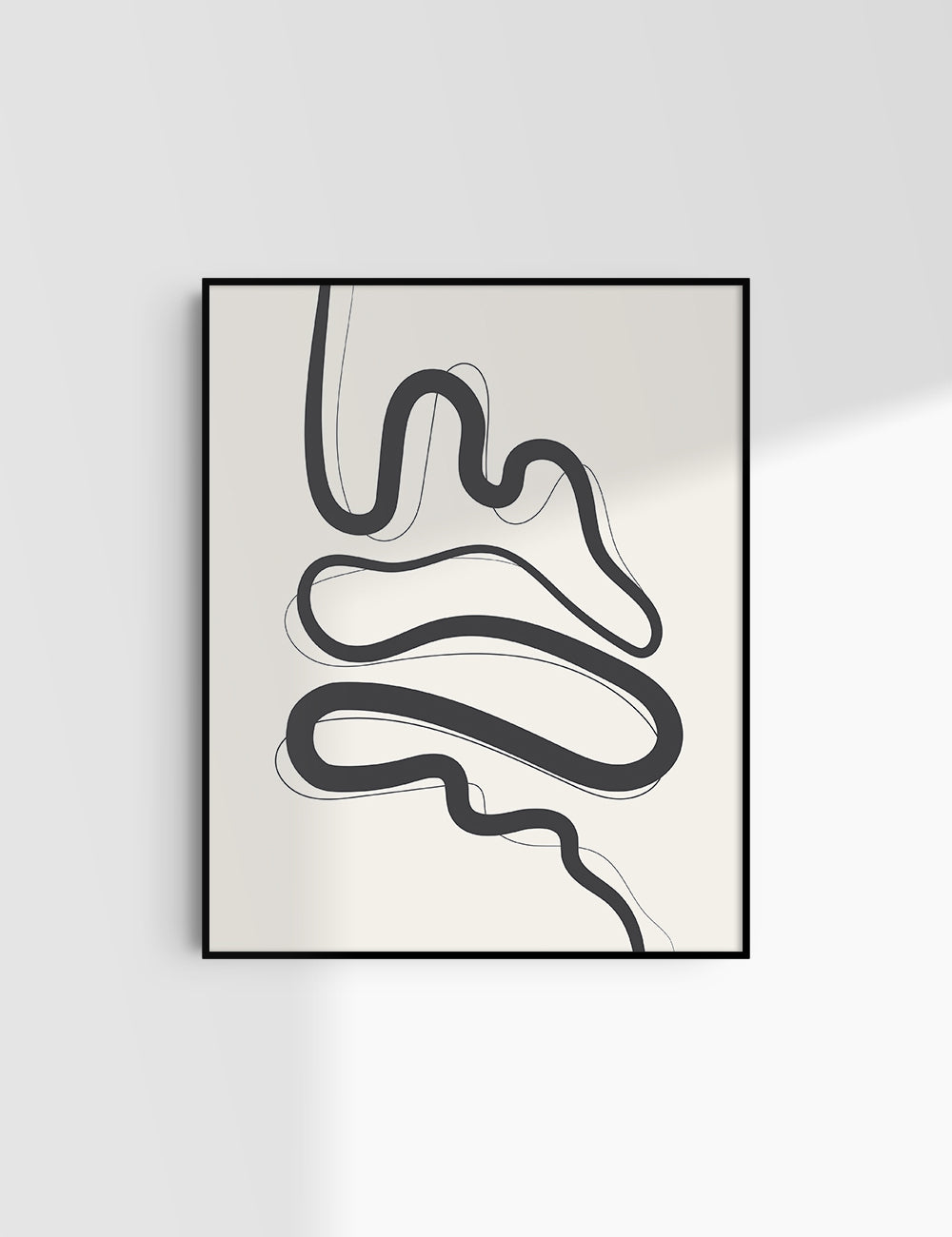 MINIMALIST, ABSTRACT LINE ART. Beige and Black. Printable Wall Art Illustration.