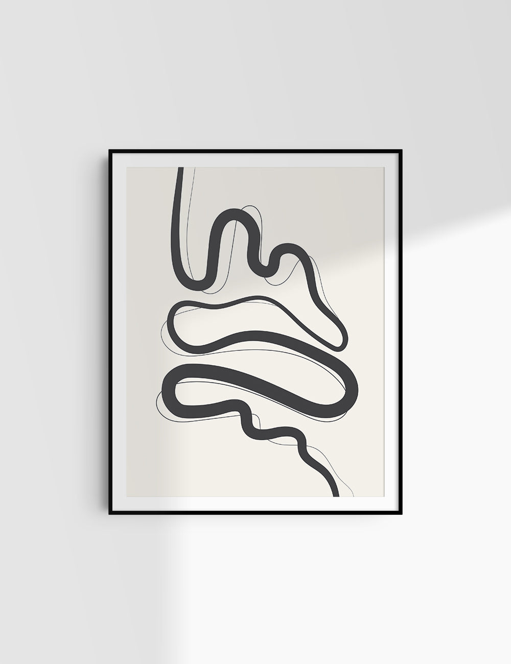 MINIMALIST, ABSTRACT LINE ART. Beige and Black. Printable Wall Art Illustration.