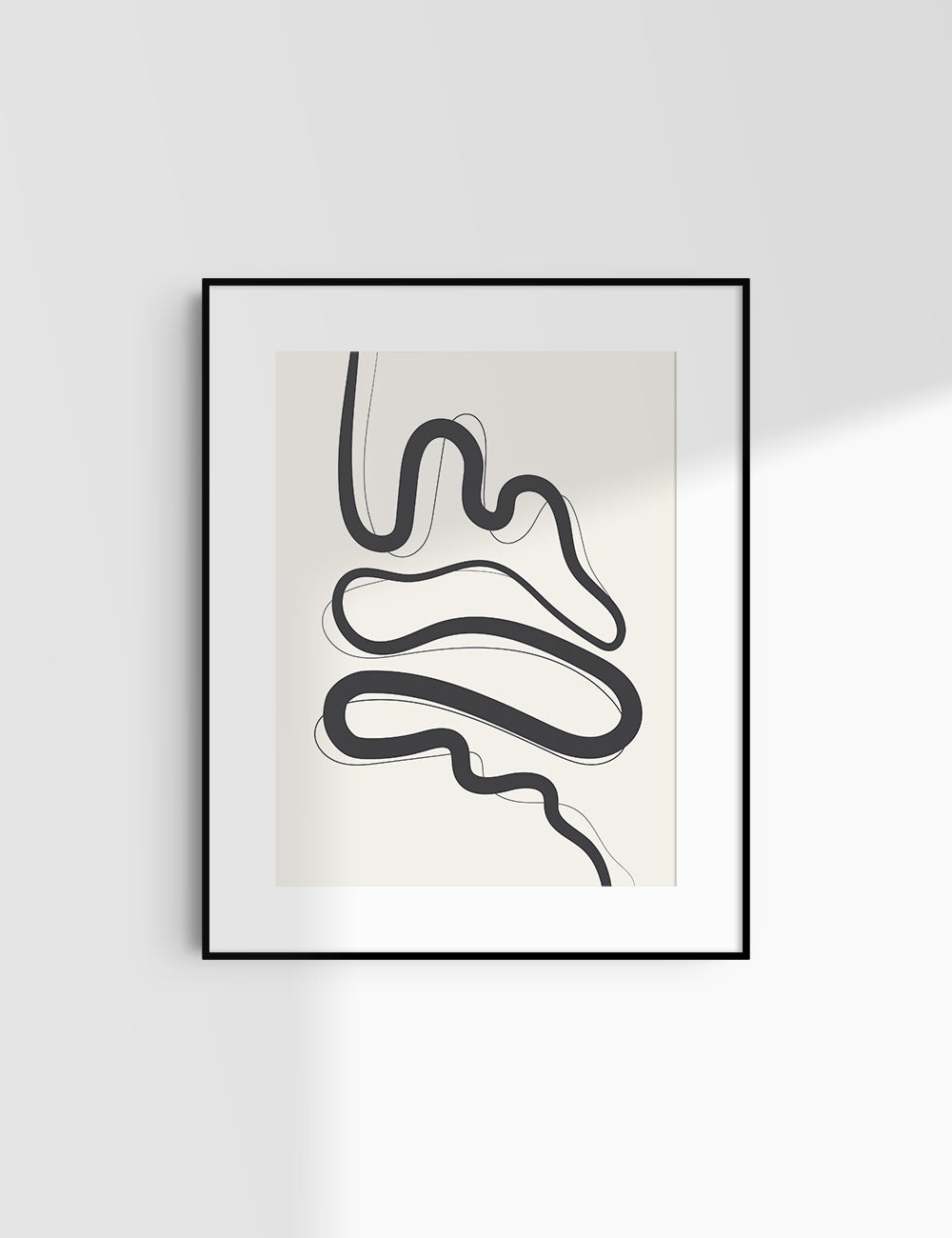 MINIMALIST, ABSTRACT LINE ART. Beige and Black. Printable Wall Art Illustration.