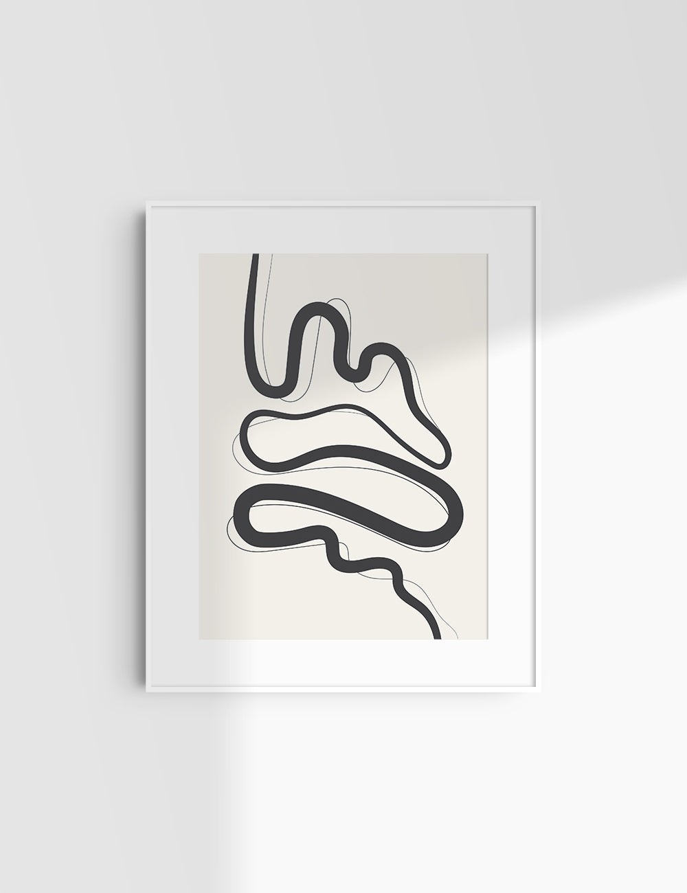 MINIMALIST, ABSTRACT LINE ART. Beige and Black. Printable Wall Art Illustration.