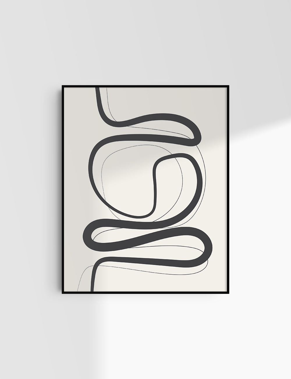 MINIMALIST, ABSTRACT LINE ART. Beige and Black. Printable Wall Art Illustration.