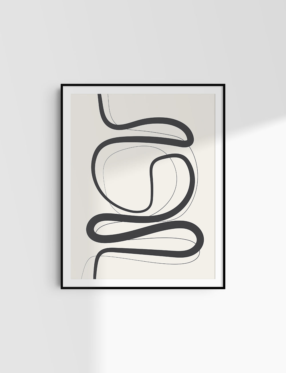 MINIMALIST, ABSTRACT LINE ART. Beige and Black. Printable Wall Art Illustration.