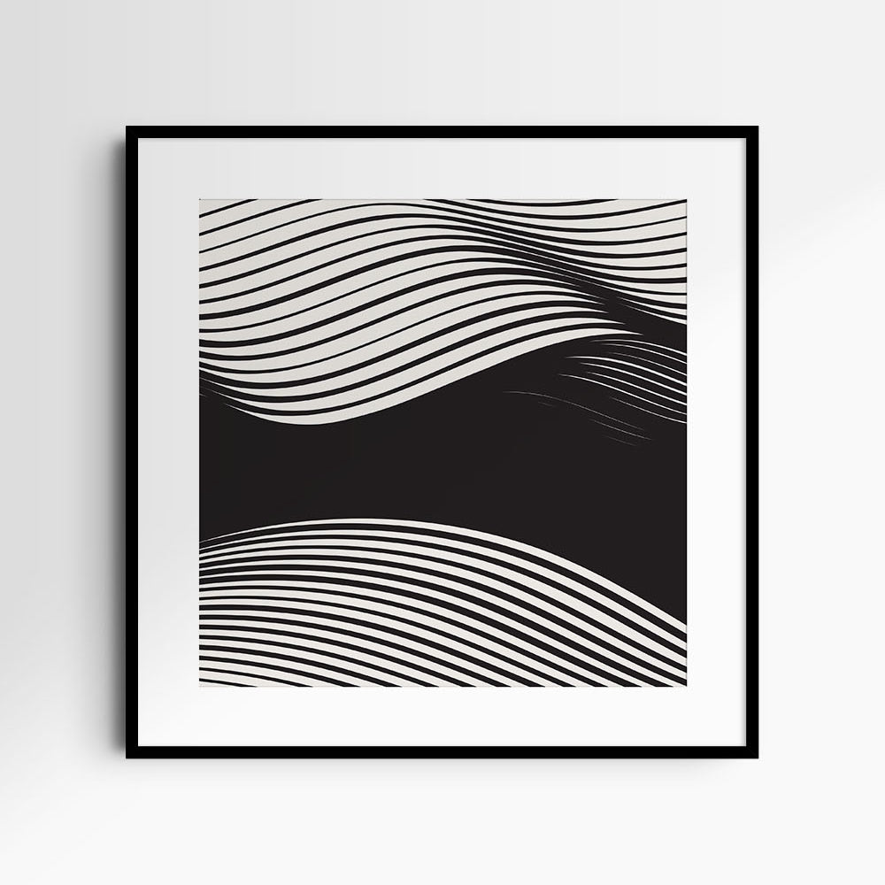 WAVY Black and Beige Abstract. Printable Wall Art Illustration. Square.