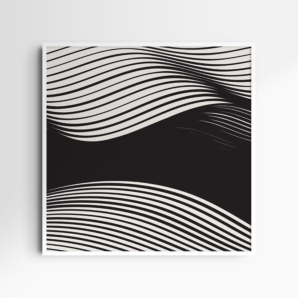 WAVY Black and Beige Abstract. Printable Wall Art Illustration. Square.