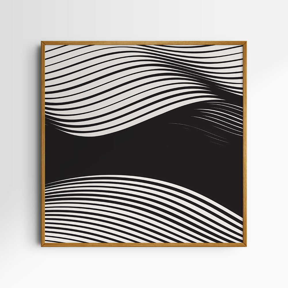 WAVY Black and Beige Abstract. Printable Wall Art Illustration. Square.