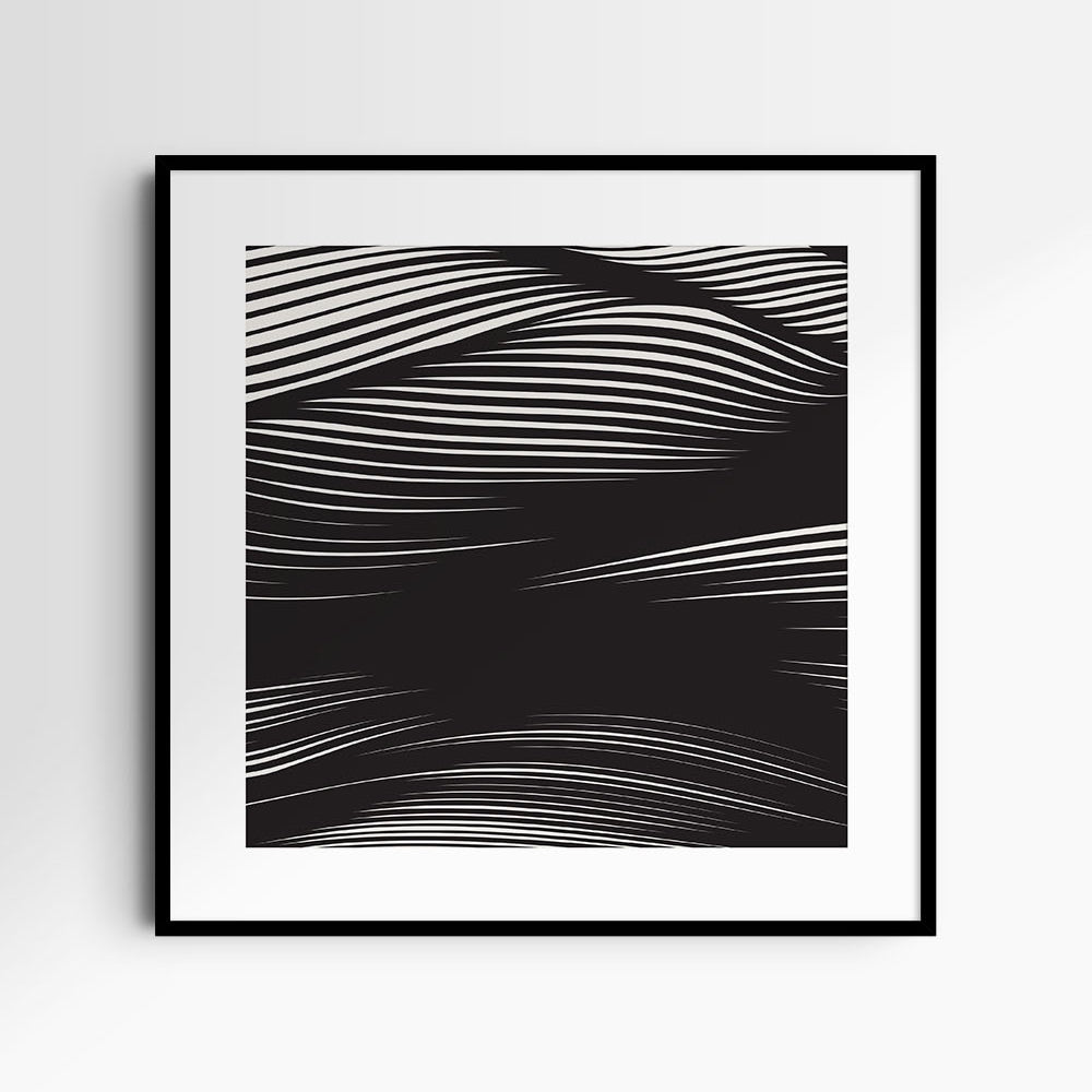 WAVY Black and Beige Abstract. Printable Wall Art Illustration. Square.