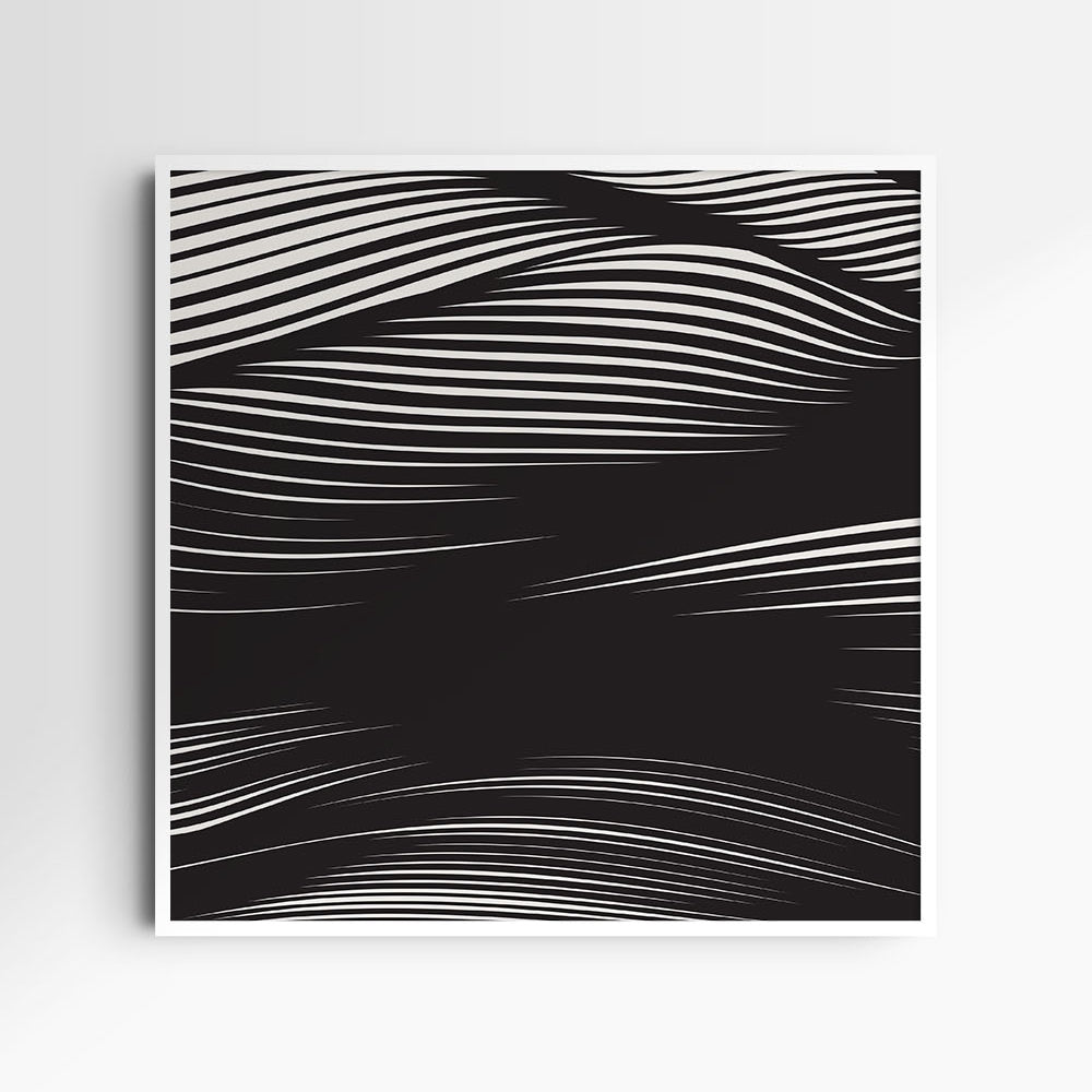 WAVY Black and Beige Abstract. Printable Wall Art Illustration. Square.