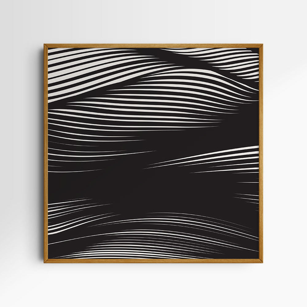 WAVY Black and Beige Abstract. Printable Wall Art Illustration. Square.