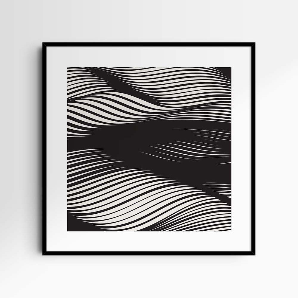 WAVY Black and Beige Abstract. Printable Wall Art Illustration. Square.