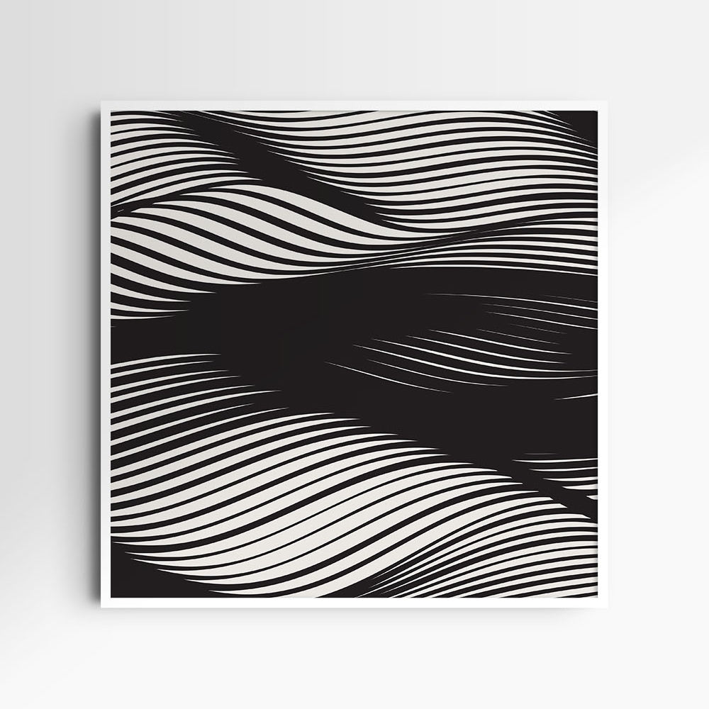 WAVY Black and Beige Abstract. Printable Wall Art Illustration. Square.