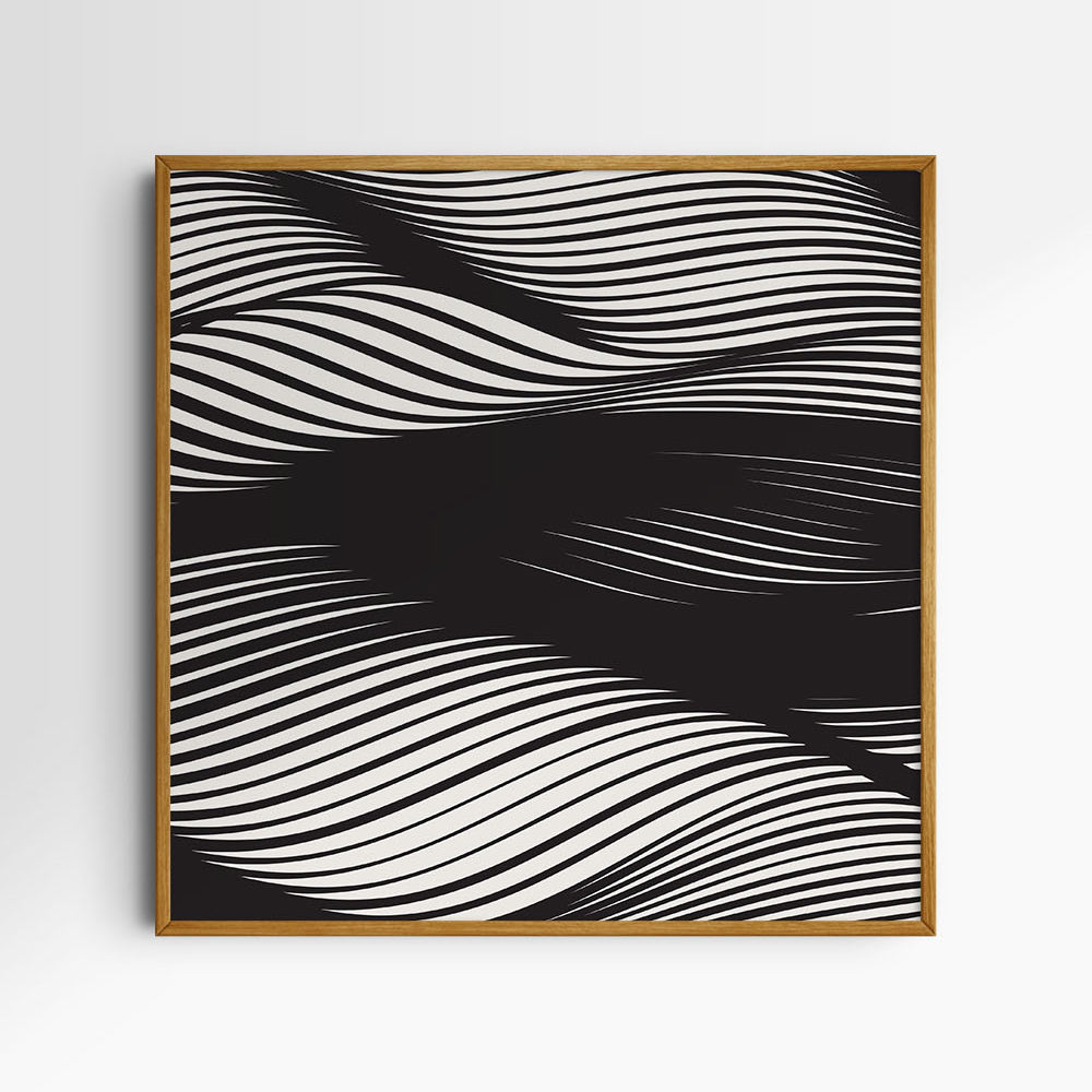 WAVY Black and Beige Abstract. Printable Wall Art Illustration. Square.