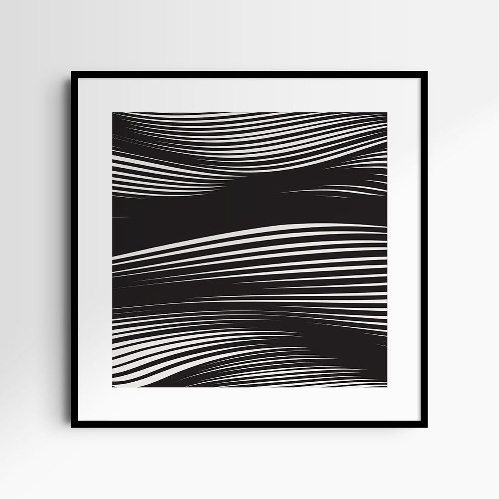 WAVY Black and Beige Abstract. Printable Wall Art Illustration. Square.