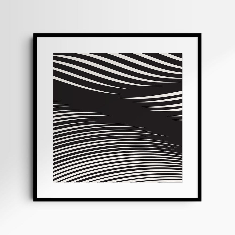 WAVY Black and Beige Abstract. Printable Wall Art Illustration. Square.