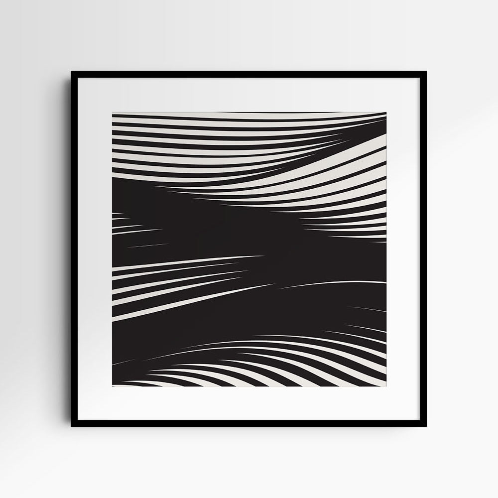 WAVY Black and Beige Abstract. Printable Wall Art Illustration. Square.