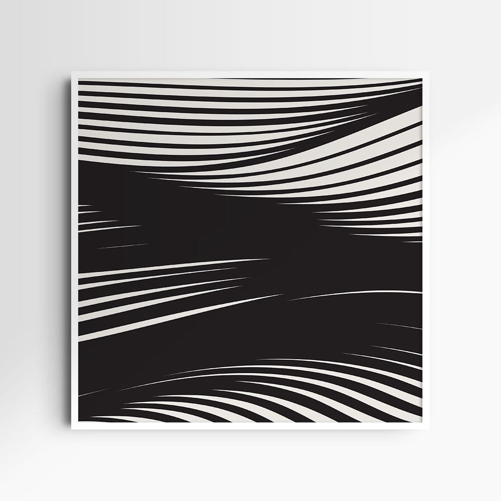 WAVY Black and Beige Abstract. Printable Wall Art Illustration. Square.