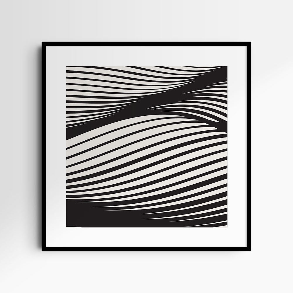 WAVY Black and Beige Abstract. Printable Wall Art Illustration. Square.