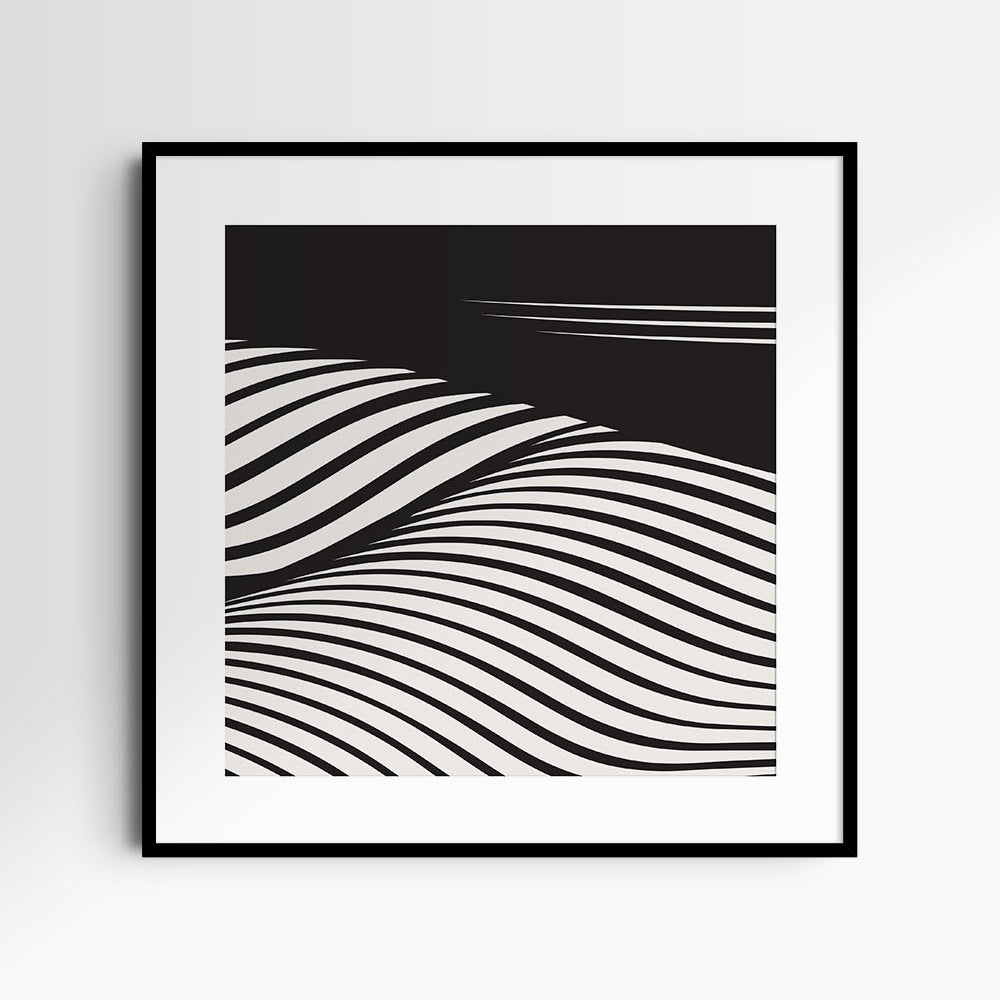 WAVY Black and Beige Abstract. Printable Wall Art Illustration. Square.