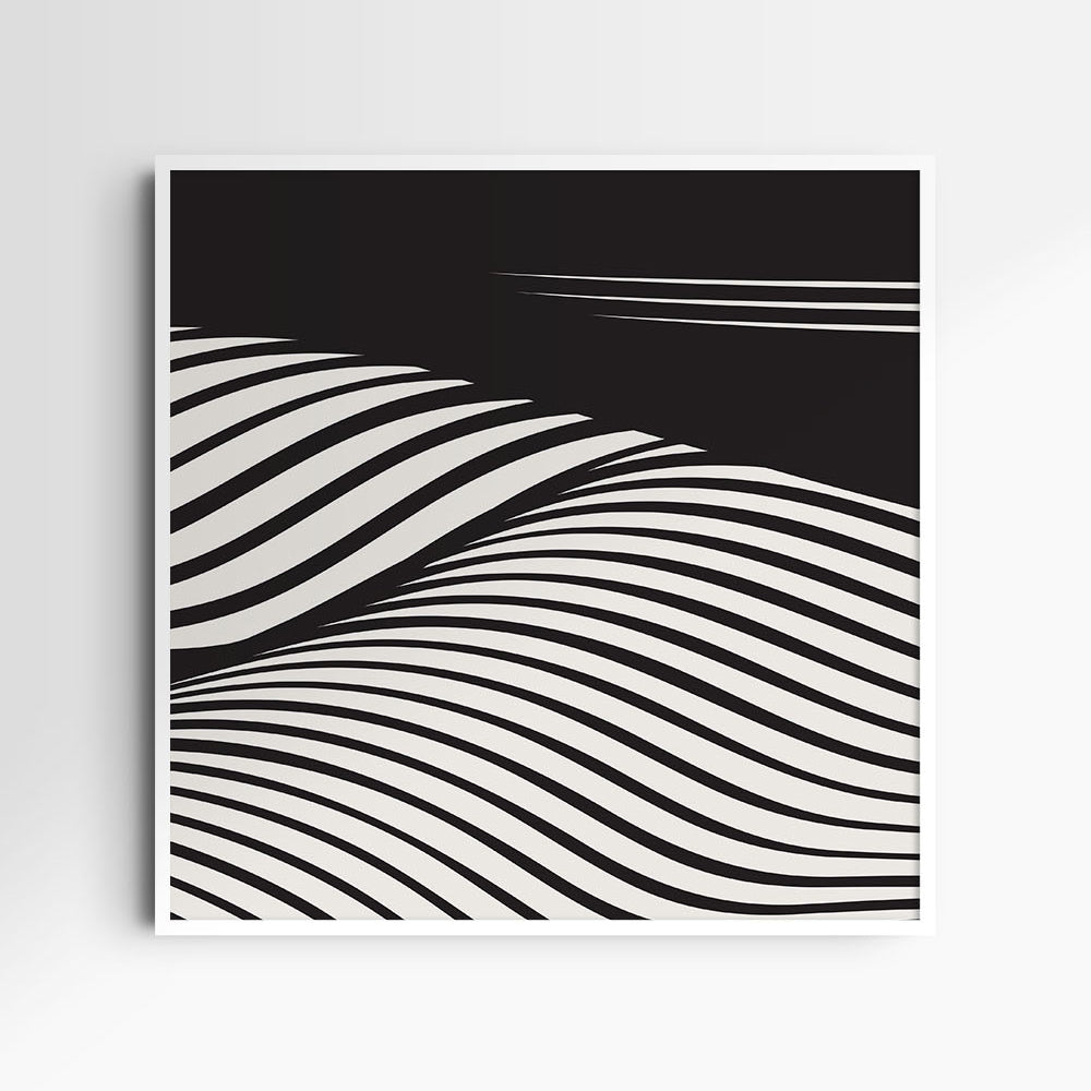 WAVY Black and Beige Abstract. Printable Wall Art Illustration. Square.