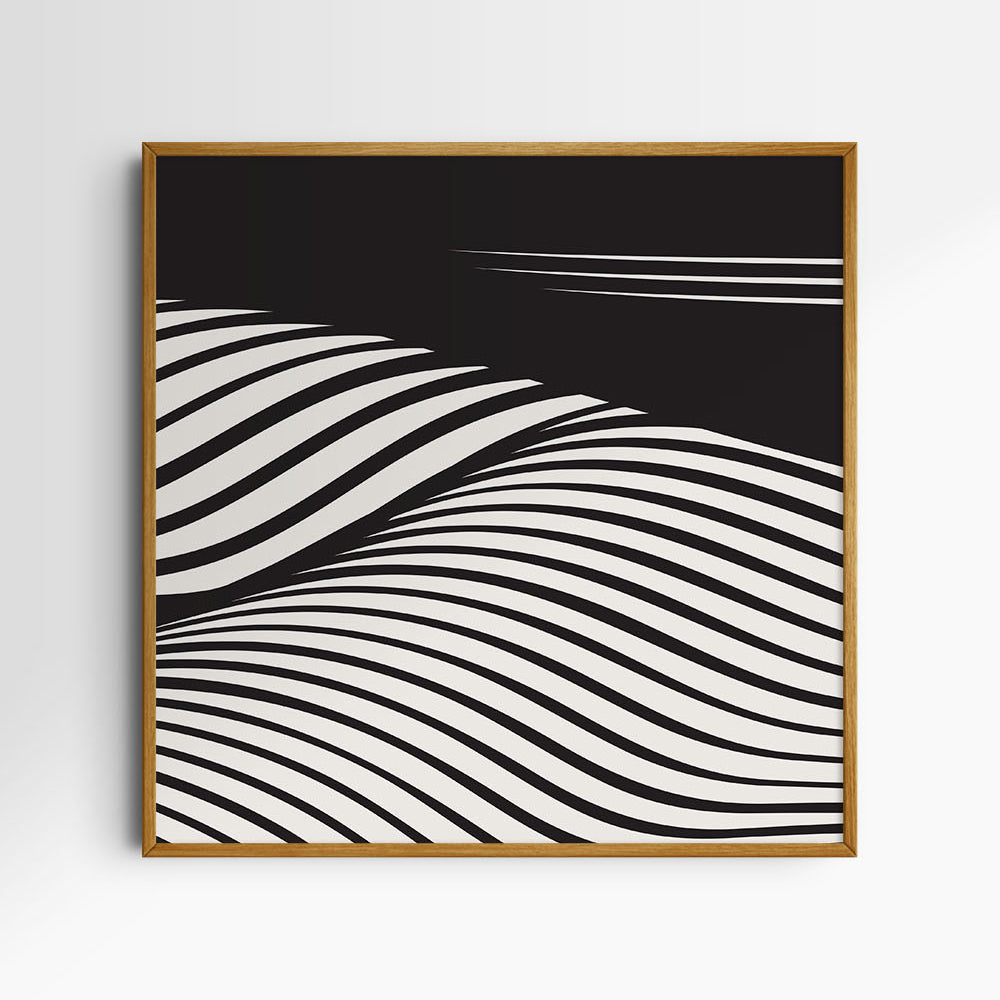 WAVY Black and Beige Abstract. Printable Wall Art Illustration. Square.
