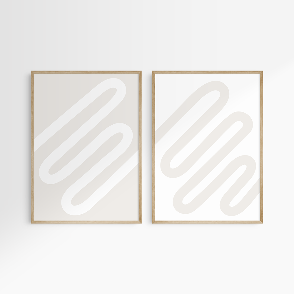 Neutral Abstract. Set of 2. Beige and White Printable Wall Art Illustration.