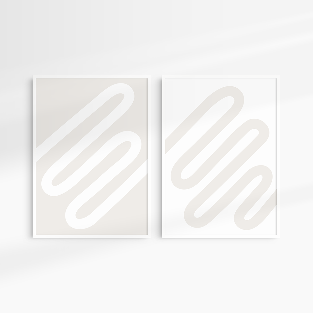 Neutral Abstract. Set of 2. Beige and White Printable Wall Art Illustration.