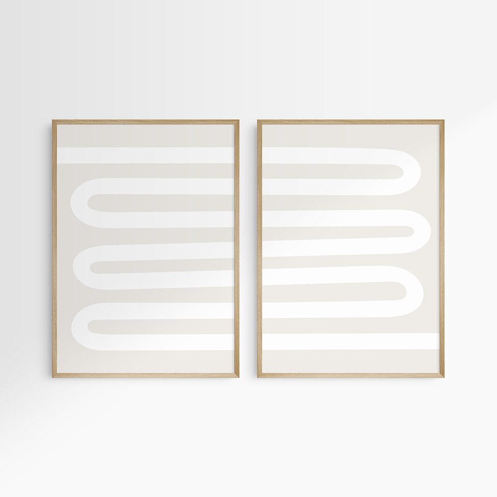 Neutral Abstract. Set of 2. Beige and White Printable Wall Art Illustration.