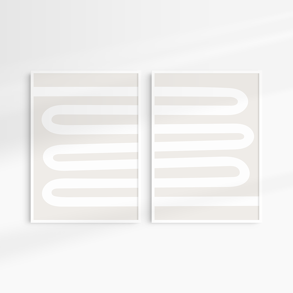 Neutral Abstract. Set of 2. Beige and White Printable Wall Art Illustration.