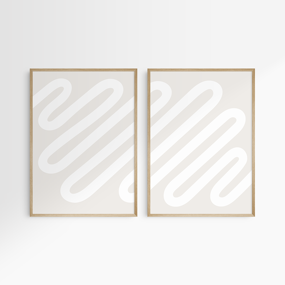 Neutral Abstract. Set of 2. Beige and White Printable Wall Art Illustration.