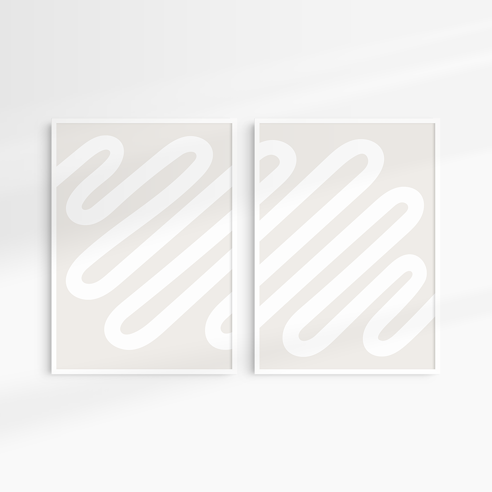 Neutral Abstract. Set of 2. Beige and White Printable Wall Art Illustration.