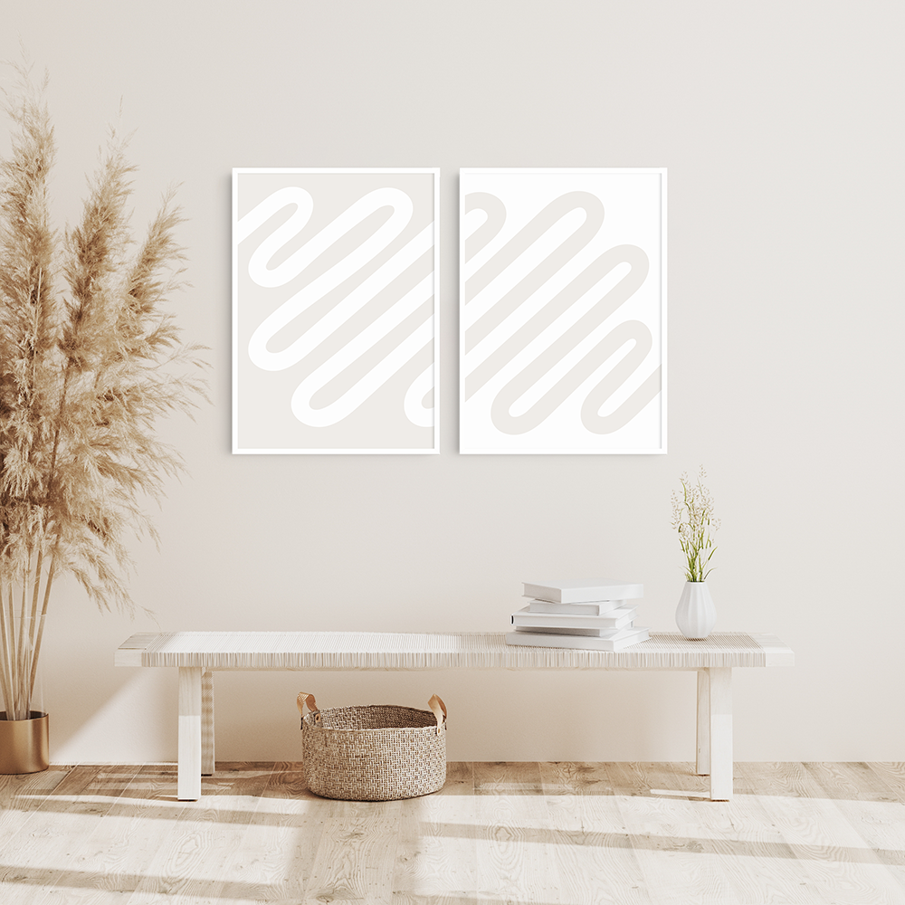 Neutral Abstract. Set of 2. Beige and White Printable Wall Art Illustration.