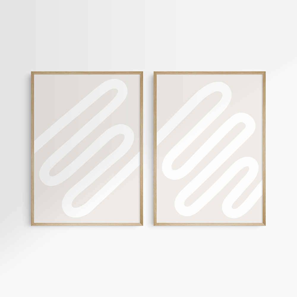 Neutral Abstract. Set of 2. Beige and White Printable Wall Art Illustration.