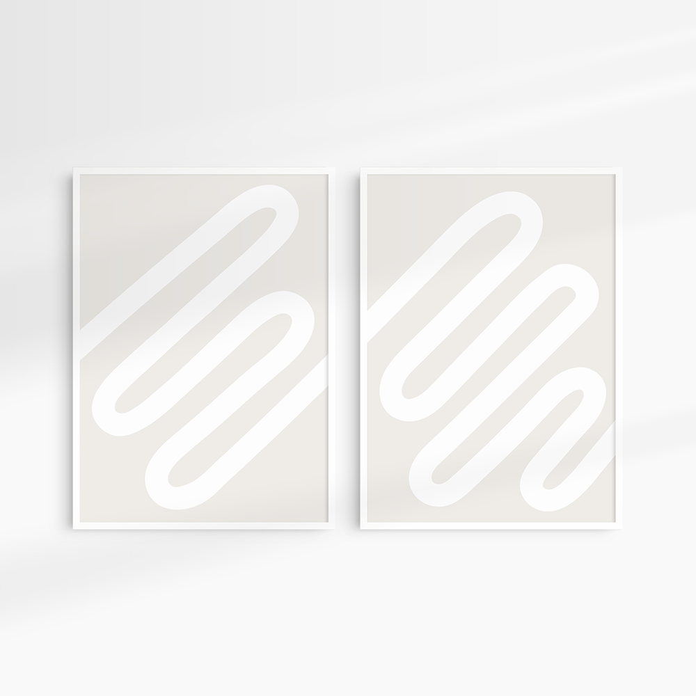 Neutral Abstract. Set of 2. Beige and White Printable Wall Art Illustration.