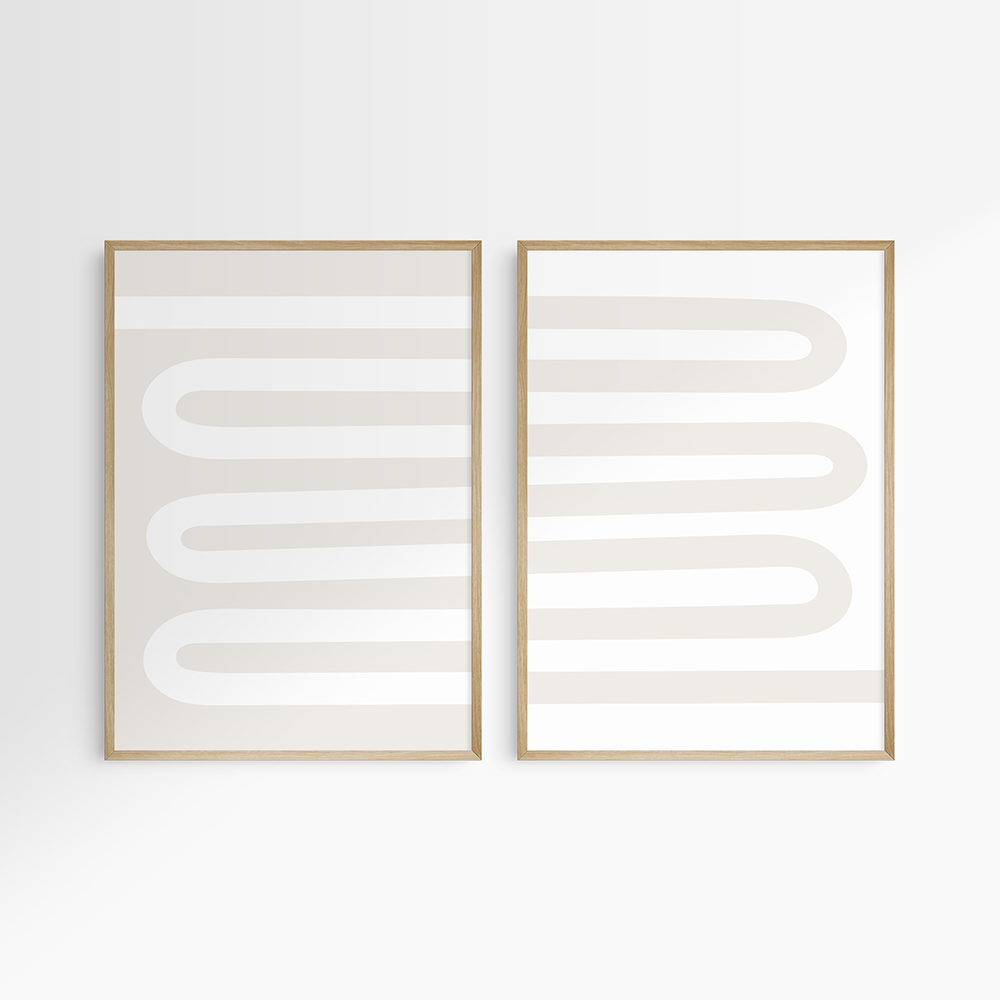 Neutral Abstract. Set of 2. Beige and White Printable Wall Art Illustration.