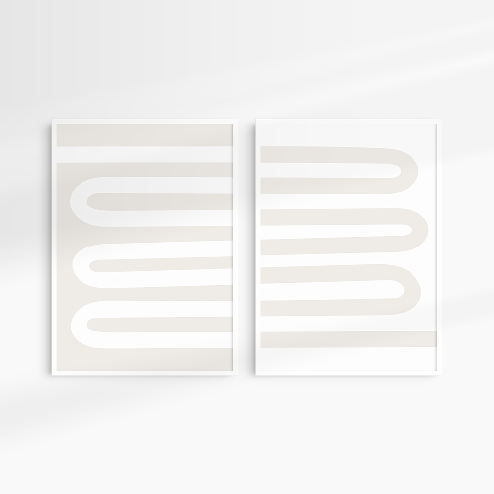 Neutral Abstract. Set of 2. Beige and White Printable Wall Art Illustration.