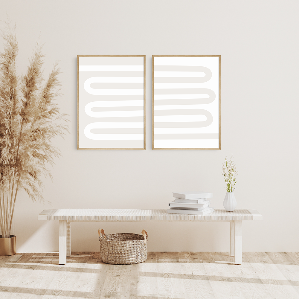 Neutral Abstract. Set of 2. Beige and White Printable Wall Art Illustration.
