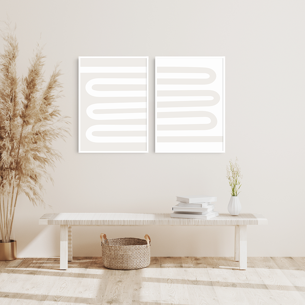 Neutral Abstract. Set of 2. Beige and White Printable Wall Art Illustration.