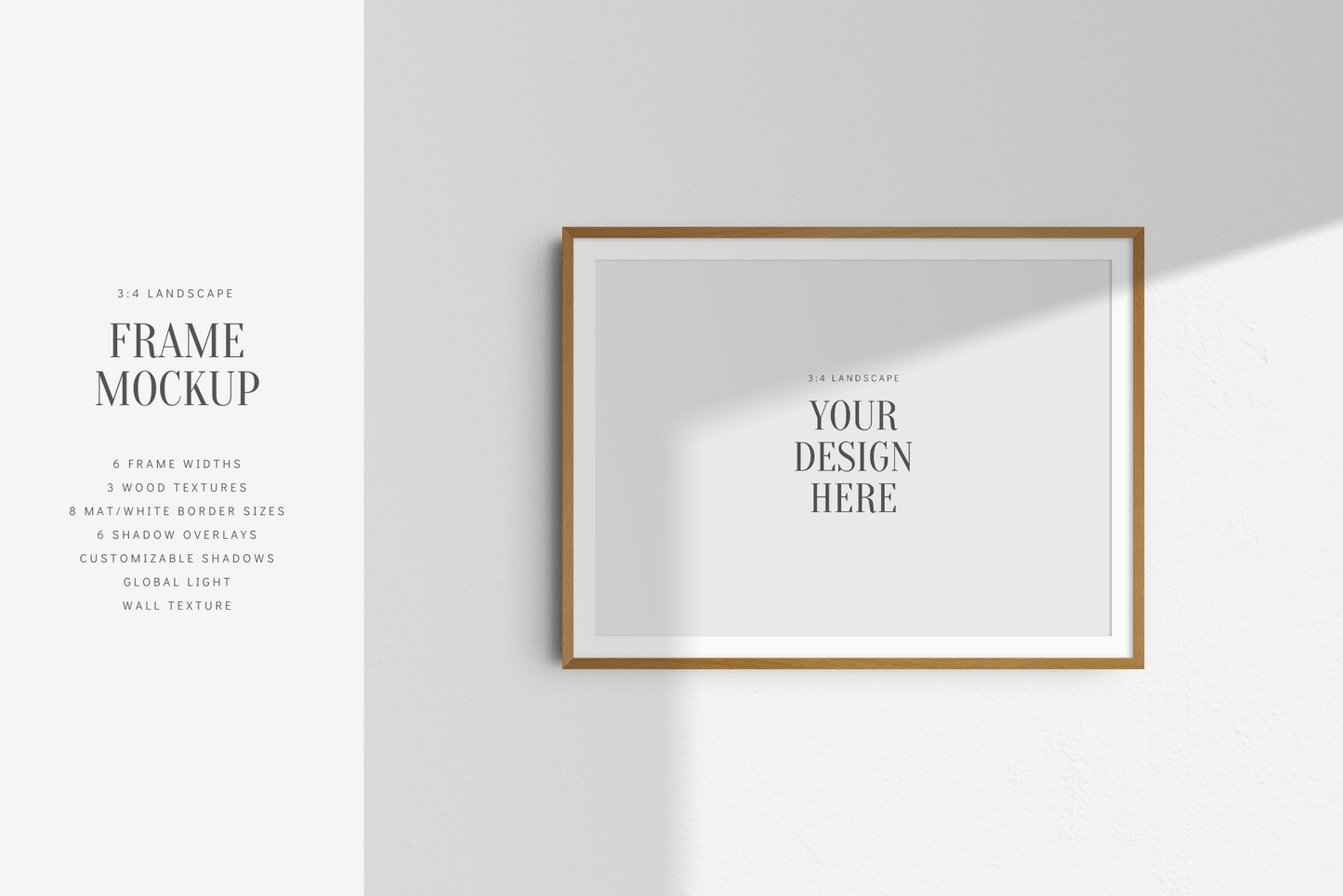 FRAME MOCKUP 3:4 LANDSCAPE | Horizontal Frame Mockup | Wood Frame Mockup | PSD