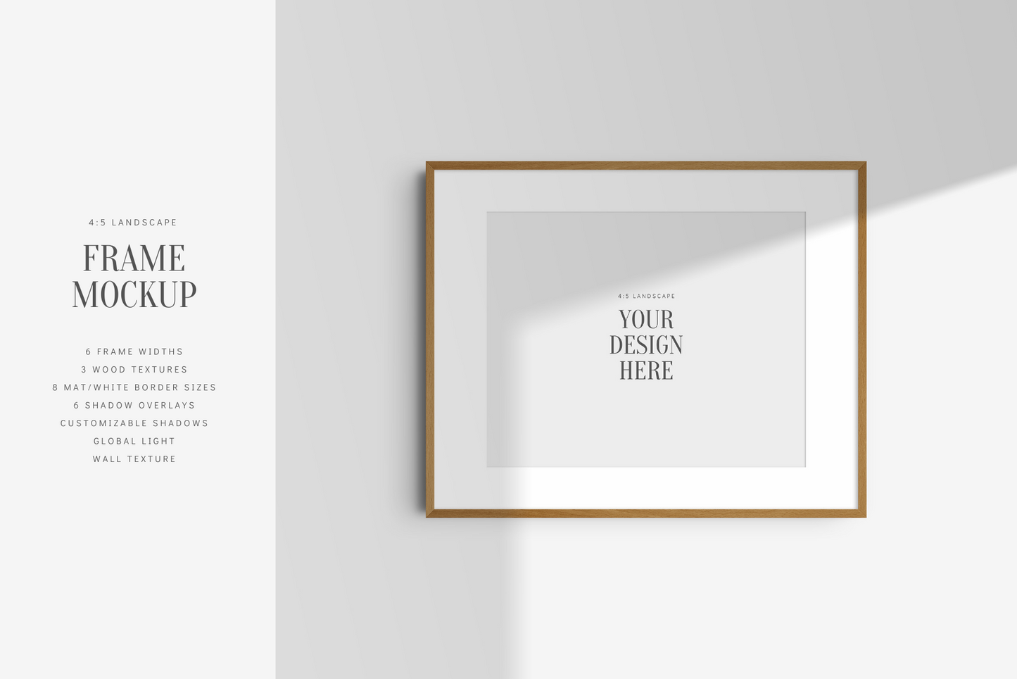 FRAME MOCKUP 4:5 LANDSCAPE | Horizontal Frame Mockup | Wood Frame Mockup | PSD