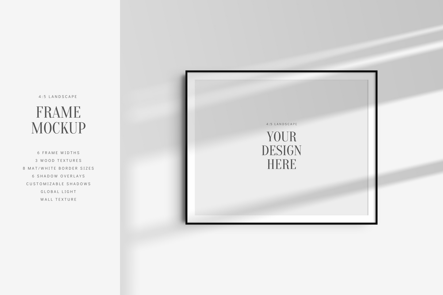 FRAME MOCKUP 4:5 LANDSCAPE | Horizontal Frame Mockup | Wood Frame Mockup | PSD